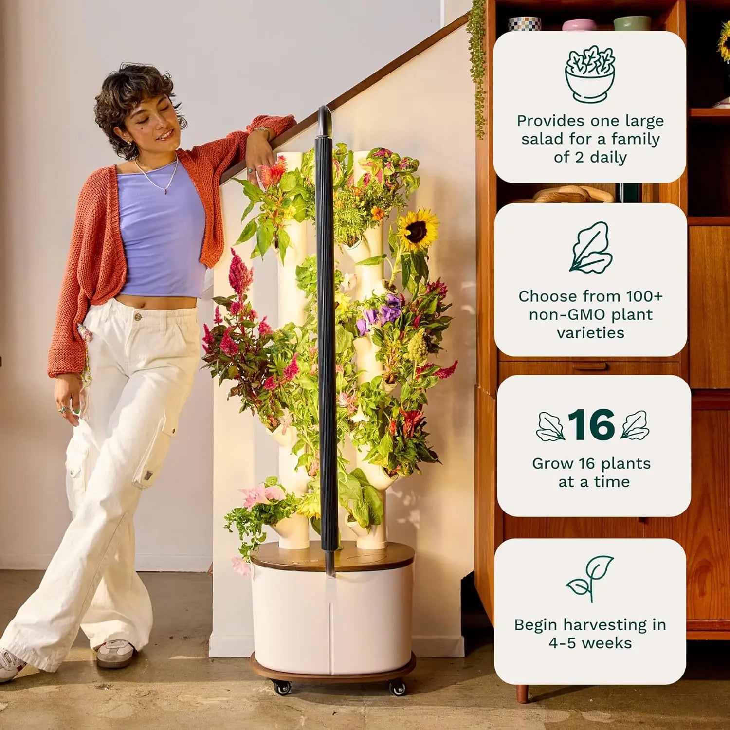 Gardyn 4.0 LED Grow Lights Indoor Smart Gardening System 30 Non-GMO Plants Hydroponics Vertical Garden Planter Eco-Friendly Home