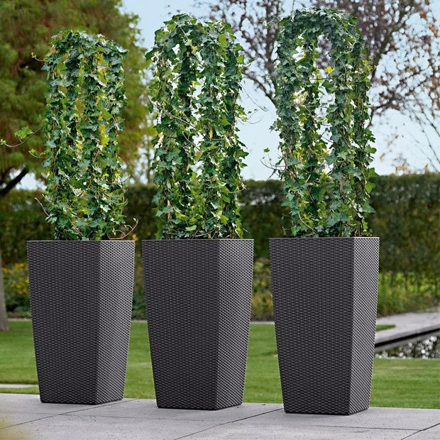 Tall Rattan square Cylinder Self Watering Plastic Self-Watering Planter Flower Plant Pot