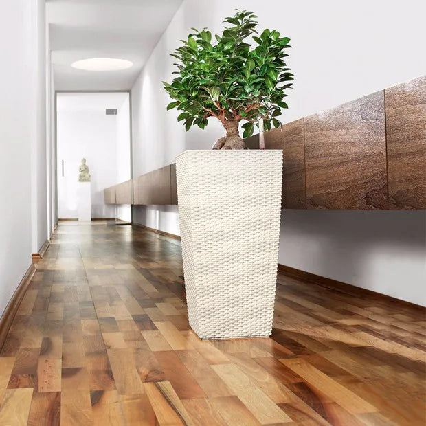 Tall Rattan square Cylinder Self Watering Plastic Self-Watering Planter Flower Plant Pot